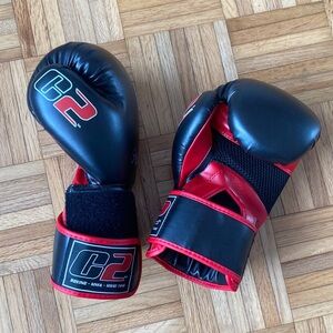 C2 Black and Red Boxing Gloves 12oz
